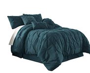 Chezmoi Collection Sydney 7-Piece Pinch Pleat Pintuck Bedding Comforter Set (Queen, Teal)