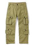 Aeslech Boys' Khaki Cargo Trousers 8 Pockets Cotton Casual Outdoor Combat Pants Khaki Tag 140-7-8 Years