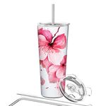 Stainless Steel Vacuum Insulated Tumbler - THILY Travel Mug 26 oz Coffee Cup with 2 Lids and Straws, Splash Proof, Keep Ice Drinks Cold, Cherry Blossoms