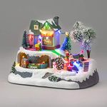 CHRISTOW Christmas Village Scene With Music Animated LED Ornament Battery Powered (Santa’s Toyshop)