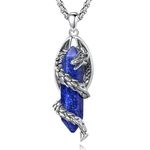 Vito Dragon Necklace for Women Men, Hexagonal Prism Lapis Lazuli Healing Crystal Energy Amulet Protection Mother's Day Jewelry Gift, 20""+2"", Sterling Silver, Lapis Lazuli, Navy Blue