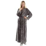 Dressing Gown Women Full Length Robe Plus Size Fleece Winter Warm Bathrobe, UK14-20(label XL), Grey