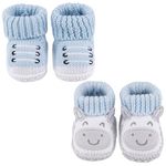 LACOFIA 2 Pairs Newborn Knitted Booties Soft Baby Boys Girls Bootees 0-3 Months Blue Calf+Blue