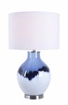 Kenroy Home Casual Table Lamp 15 Inch Ext 15 Inch Width 25 Inch Height White and Blue Art Glass Finish