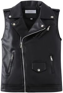 POZAMA Kids Faux Leather Vest | Sleeveless Motorcycle Jacket with Zipper Pockets Coat for Boys Girls Black 7-8Years