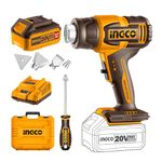 INGCO 20V Cordless Heat Gun, Hot Air Gun Max 1022°F (550°C), 100/200 L/min, Adjustable Temperature, with 1Pcs 4.0Ah Battery and Charger, Packed by Carrying Case