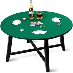 Frienda Felt Card Game Tablecover Round 36in to 48in Tablecloth Poker Table Cover Elastic Table Mat Round Table Cloth for Playing Cards Mahjong, Table Not Included(36 Inch,Green)