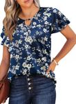 Hotouch Women's Summer Ruffle Short Sleeve Tunic Tops Pleated Crew Neck Shirts Blouses Boho Casual Loose T-Shirts