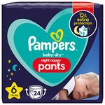 Pampers Baby-Dry Night Nappy Pants Size 6, 24 Night Nappies, 15kg+, Essential Pack, Pampers Most Absorbent Pants for Extra Night Protection