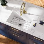 Davivy 27 Inch White Undermount Kitchen Sink Fireclay, 27x19x10 Dual Mount Kitchen Sin,Drop in Kitchen Sink Top Mount Kitchen Sink,Porcelain Single Bowl Sink with Bottom Grid & Strainer