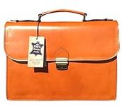 15" Serguio Rogetti Italian Tan Leather Briefcase Laptop Satchel Messenger Bag