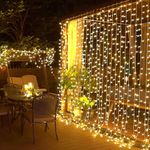 JMEXSUSS Remote Control Curtain Lights Plug in,Valentines Lights,300 LED Window Curtain String Light for Wedding Party Backdrop Garden Bedroom Outdoor Indoor Wall Hanging(Warm White)