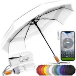 Royal Walk Windproof Folding Travel Umbrella Compact and Strong Luxurious Real Wood Handle Automatic Open Close Vented Double Canopy for Men and Women (White)