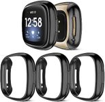 Vanjua Compatible with Fitbit Versa 3 Screen Protector Case, [3 Pack] Soft TPU Bumper Full Around Protective Cover for Fitbit Versa 3 & Fitbit Sense Smartwatch Accessories (Black+Black+Black)