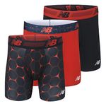 New Balance Men's 6" Boxer Brief Fly Front with Pouch, 3-Pack, Team Red/Black/Team Red Viper, Small