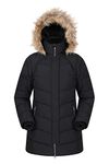 Mountain Warehouse Isla II Womens Down Jacket - Water Resistant Winter Coat with Faux Fur Trim Hood, Zipped Pockets, Thermal Tested -35 °C - For Winter & Outdoors Jet Black 14