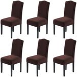 H.VERSAILTEX Velvet Dining Chair Covers Stretch Chair Covers for Dining Room Set of 6 Parson Chair Slipcovers Chair Protectors Covers Dining, Soft Thick Solid Velvet Fabric Washable, Brown