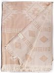 Bersuse 100% Cotton Belize XL Throw Blanket Turkish Towel - 75x90 Inches, Beige