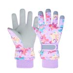 Waterproof Kids Gloves Winter Cold Weather Fleece Lined Thermal Warm PU Palm Snow Ski Cycling Glove for Age1-13 Boys Girls Kid Boy Toddler Girl Children Skiing Snowboarding Running (Deer-Lavender, S)