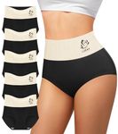 MIOTAN Women's Cotton Underwear High Waisted Tummy Control Knickers Postpartum Briefs Ladies Panties Pack (Black, L)