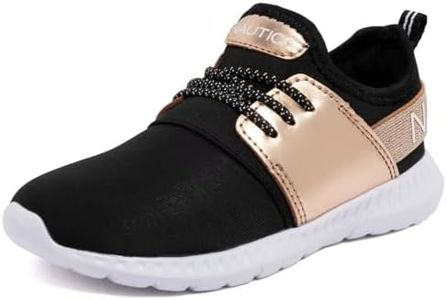 Nautica Kids Sneaker Girls Comfortable Fashion Athletic Slip-On Bungee Running Shoes-Kappil Toddler-Rose Gold Black Size-7