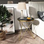 Akifi Craft Modern Round Side Table End Table with Marble Top and Gold Metal Frame, Small Side Table for Living Room, Bedroom Sofa and Couch Gold Leg Green Marble top (Black Glass/Gold, Pack/1)