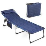 Earwig Folding Chaise Lounge Chair for Outside Beach, Sunbathing, Patio,Pool,Lawn,Deck, Lay Flat Adjustable Portable Heavy-Duty Camping Reclining Chair with Pillow (EW-4)