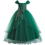 Weileenice Junior Bridesmaid Dress Emerald Green Off Shoulder Embroidery Teen Girl Pageant Wedding Birthday Party Maxi Dresses 12 13 Beads Sequin Vintage Kids Formal Holiday Christmas Prom Ball Gown