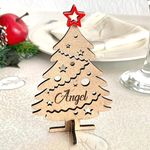 Personalised 3D Freestanding Wooden Christmas Trees Place Name Settings Custom Place Cards Engraved Ornaments Xmas Table Decorations Guest Names Table Centerpieces 2024 Christmas Dinner Party Decor