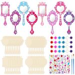 Juexica 36 Sets Wooden Mirror Craft DIY Decorate Your Own Princess Mirror Unbreakable Paint Wooden Hand Mirror for Princess Tea Party Birthday Crafts Games Art Activities Favors Decorations