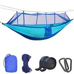 Uplayteck Camping Hammock with Mosquito Net - Ultra Lightweight Durable Double/Single Travel Hammock 210T Parachute Nylon with Tree Straps 660lbs Capacity for Garden Camping Backpacking (Blue)