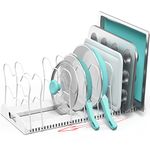 SimpleHouseware Height Adjustable Pots and Lid Rack Holder For Kitchen Cabinet Pantry and Baking Organizer, 10 Compartments, White