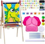 Art Easel for Kids, Adjustable Standing Kids Easel, Kids Easel Double Sided Wooden, White Board & Magnetic Drawing Board & Paper Roll, Paint Art Set for Kids Toddlers （3+）