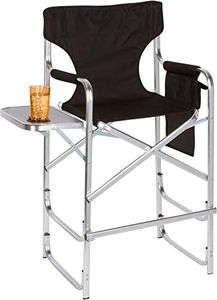 (Black) - 110cm Aluminium Frame Tall Metal Director's Chair with Side Table by Trademark Innovations (Black)