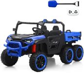24V 2 Seater Dump Truck, 24V Ride on Cars with Electric Dump Bed,4WD,6×6 Wheels,Remote Control,Music Player and Shovel(Blue, Upgrade)
