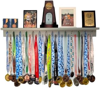 MedalAwardsRack 3ft- Ultimate Medal Hanger Display and Trophy Shelf - Multi-Sport Trophy and Medal Holder for Medal Display, Plaques, Pictures, Trophies and more. Solid Wood - Large 36" - Grey