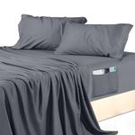 Utopia Bedding King Sheet Set – Soft Microfiber 4 Piece Hotel Luxury Bed Sheets with Deep Pockets - Embroidered Pillow Cases - Side Storage Pocket Fitted Sheet - Flat Sheet (Grey, King)