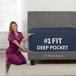 King Fitted Sheet – Real [16-Inch] Extra Deep Pocket King Size Fitted Sheet Only – Your Perfectly–FIT Fitted Sheet for 14”–18” Deep Mattress – Best Fit Bottom Deep Fitted Bed Sheet – Navy Dark Blue