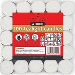 Tea Lights Candles Long Burning - 4 Hour Tealights 100 Pack, Unscented White Candles, Zan Village Homeware