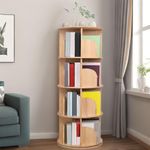 BRAVECOW Rotating Bookshelf 360 Display Floor Standing Wood Bookcase Corner Storage Rack for Adults Kids Multi-Functional Bookshelf Organizer (4tier)