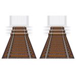 Beistle 2 Piece Novelty Polyester Fabric Railroad Track Aisle Runners for Train Theme Party, Wild West Western Decorations, 10' x 24", Brown/Gray