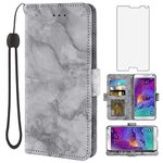 Asuwish Compatible with Samsung Galaxy Note 4 Case and Tempered Glass Screen Protector Cell Card Holder Slot Kickstand Marble Wallet Phone Covers for Glaxay Note4 Gaxaly N910A Not Notes Four Black