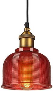 LFsem Lampada a Sospensione Industriale Vintage in Vetro, Lampadario da Soffitto E27 Loft Illuminazione per Cucina Sala da pranzo Salone (Rosso)