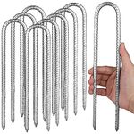 YAYODS 8PCS Rebar Stakes, 12Inch Heavy Duty Galvanized Tent Pegs, U Shaped Metal Garden Stakes Trampoline Pegs, Extra Long Ground Anchor for Camping Tents Trampoline Canopies Sheds Ports Swing Fence