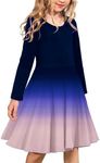 Arshiner Girls Long Sleeve Stretchy Dress A line Twirly Skater School Party Dress Navy Blue Gradient Kids 6 Years