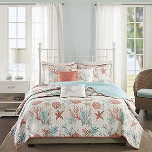 Madison Park MP13-2710 Pebble Beach 6 Piece Quilted Coverlet Set, King/California King, Coral