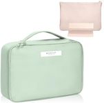 Makeup Bag Cosmetic Bag, Ginsco 2 Pcs Make Up Bags Women Large Travel Makeup Organizer Portable Waterproof Toiletry Bag with Handle for Girls Women Green