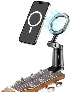Magnetic Guitar Bass Head Phone Holder Mount, 360° Rotatable Adjustable Guitar Accessories Phone Mount, Compatible with iPhone Android, Bass, Ideal for Live Streaming/Recording/Online Teaching.