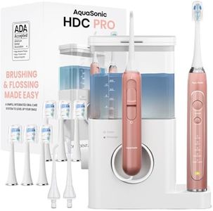AquaSonic Home Dental Center PRO – Brushing & Flossing Made Easy – Brush & Floss – Power Toothbrush & Water Flosser – Whiter Teeth & Healthier Gums – Black Series Pro+Oral Irrigator – ADA Approved