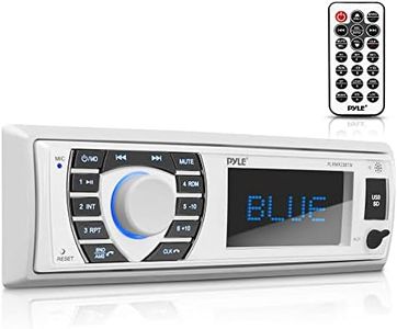 Pyle Bluetooth Marine Receiver Stereo - 12v Single DIN Style Boat In dash Radio Receiver System with Digital LCD, RCA, MP3, USB, SD, AM FM Radio - Remote Control, Wiring Harness - PLRMR23BTW (White)